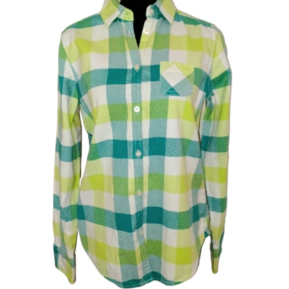 American Eagle Plaid Cotton Button Down Blouse Top Women's Sz 8 Coastal Cowgirl